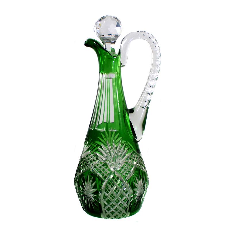 Pitcher with green overlay and decorative cut-glass pattern, F. Heckert, probably designed by Ehring