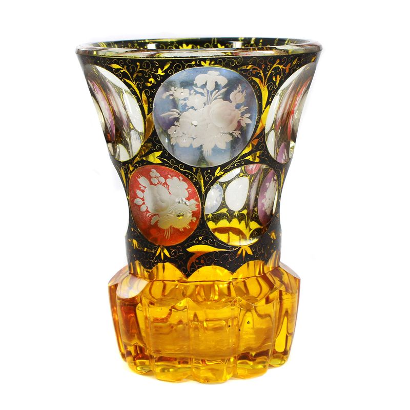ooted Beaker with Faceting and Engraved Floral Motifs — Workshop of Friedrich Egermann