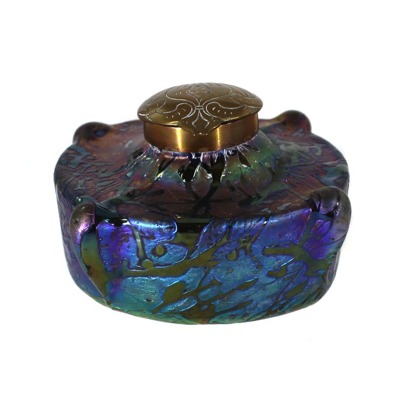 Cobalt-blue glass inkwell with rod inclusions, Kralik, circa 1900