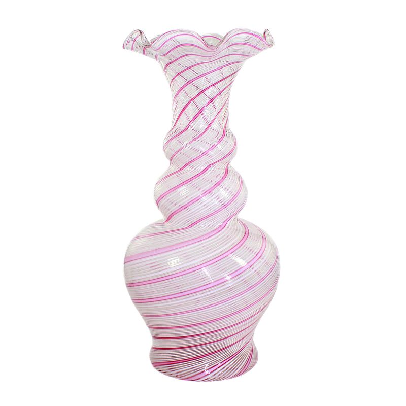 Large vase with white and pink glass threads, Josephinenhütte, c. 1850–60