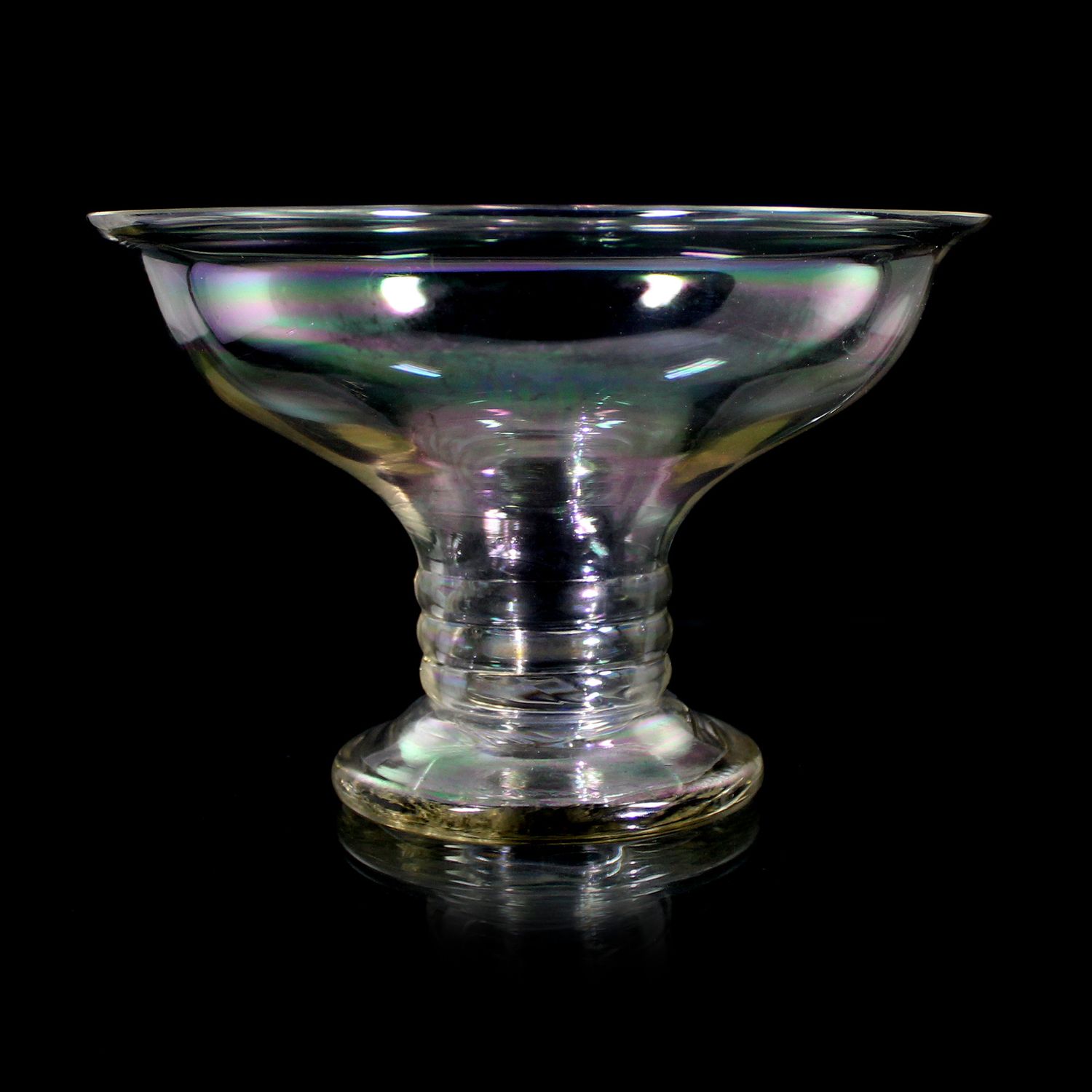 Trumpet-shaped blue glass vase with golden nodus, sign. Jean Beck