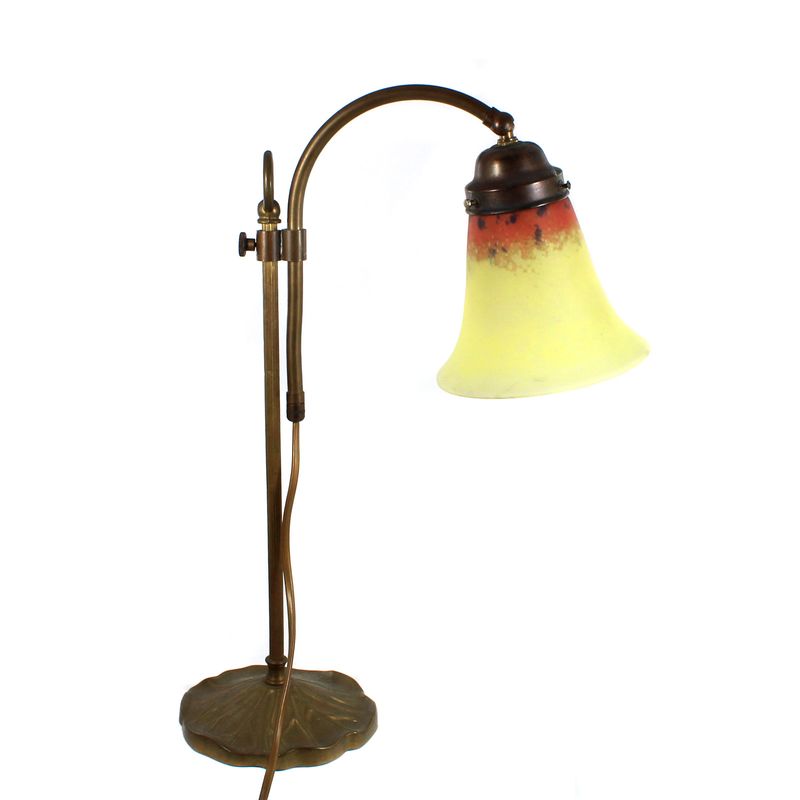 Art Nouveau table lamp with bronze base, Pate de Verre  lampshade