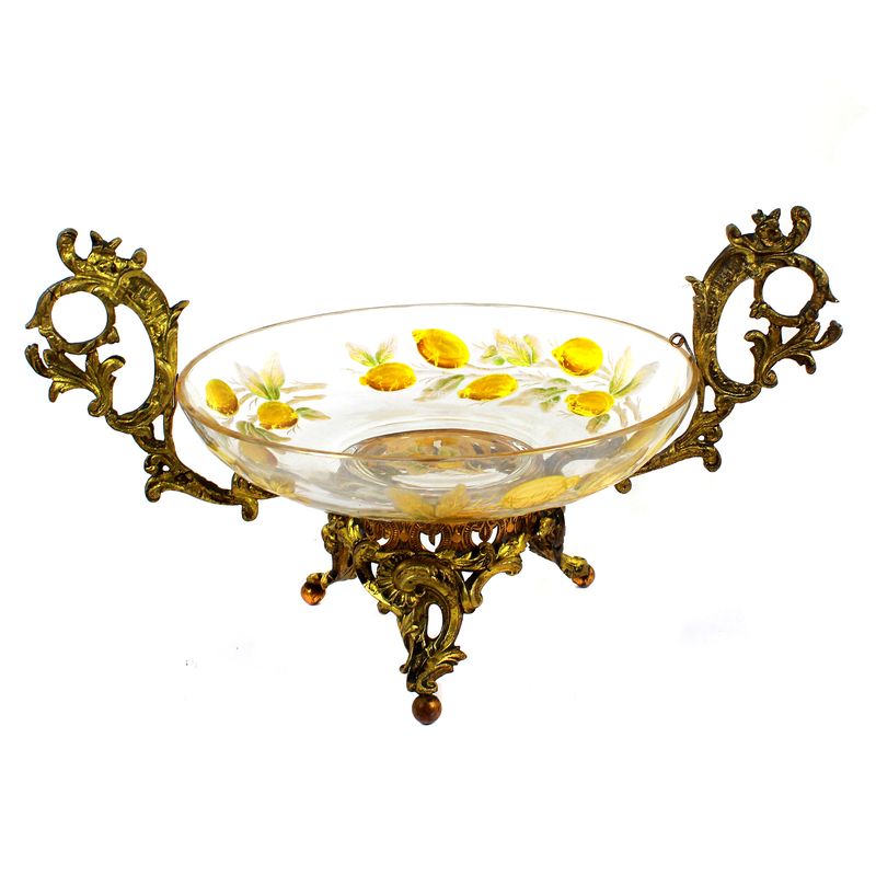 Bowl with gold and enamel painting on a brass mount, Josephinenhütte circa 1890-1900