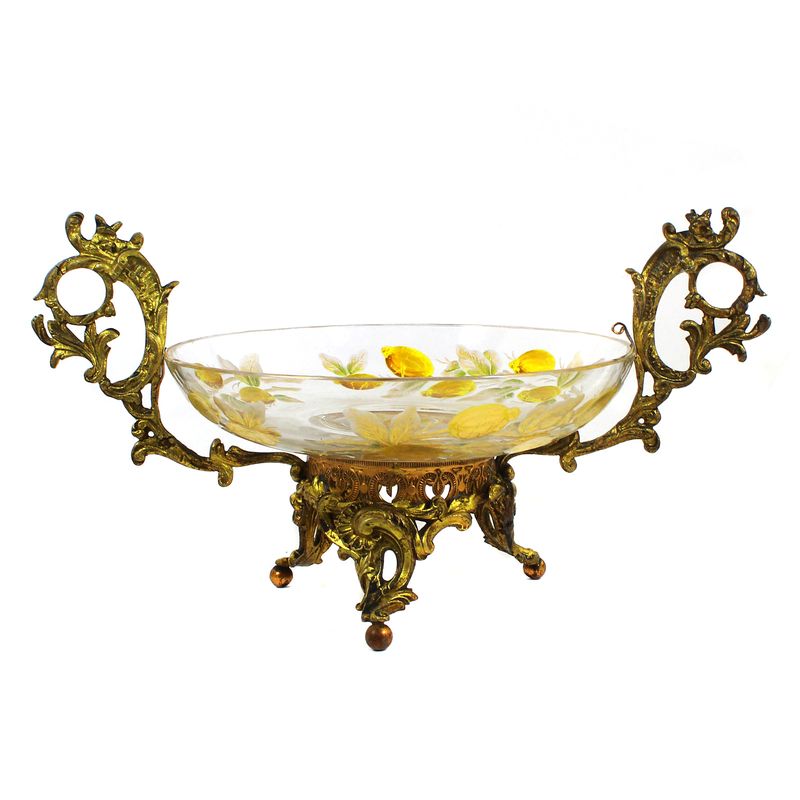 Bowl with gold and enamel painting on a brass mount, Josephinenhütte circa 1890-1900