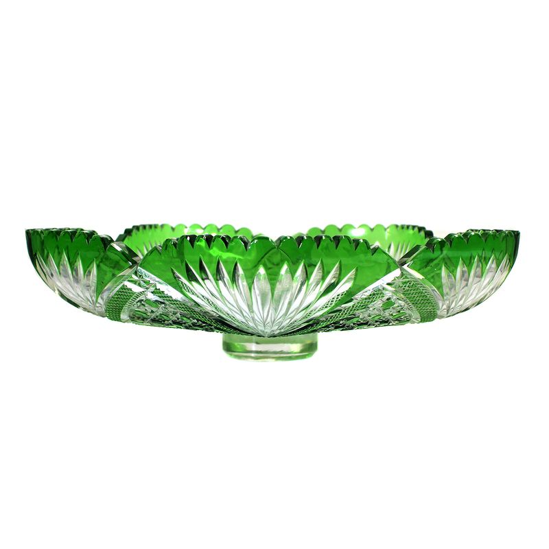 Large stemmed bowl of colorless crystal glass with green overlay, Josephinenhütte