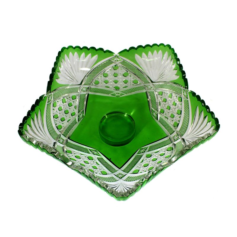 Large stemmed bowl of colorless crystal glass with green overlay, Josephinenhütte