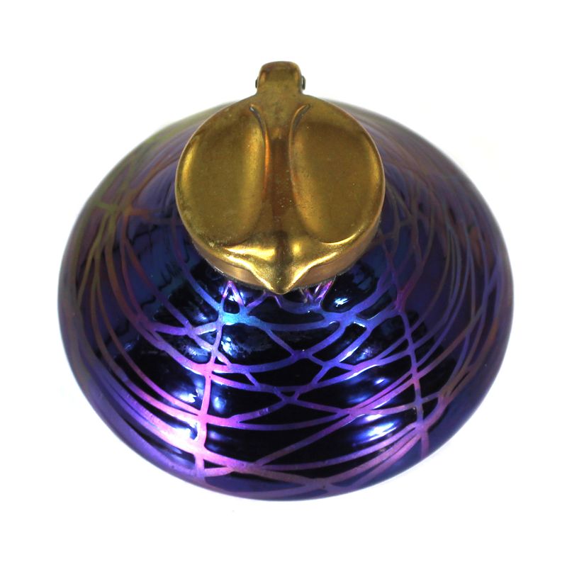 Cobalt blue glass inkwell with trailed decoration, Kralik, circa 1900.