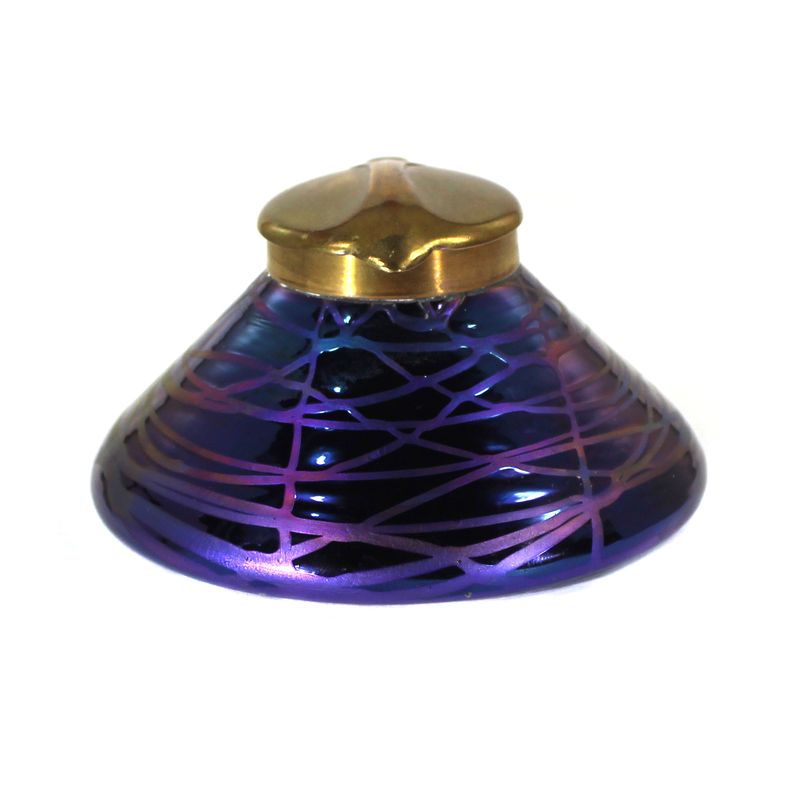 Cobalt blue glass inkwell with trailed decoration, Kralik, circa 1900.