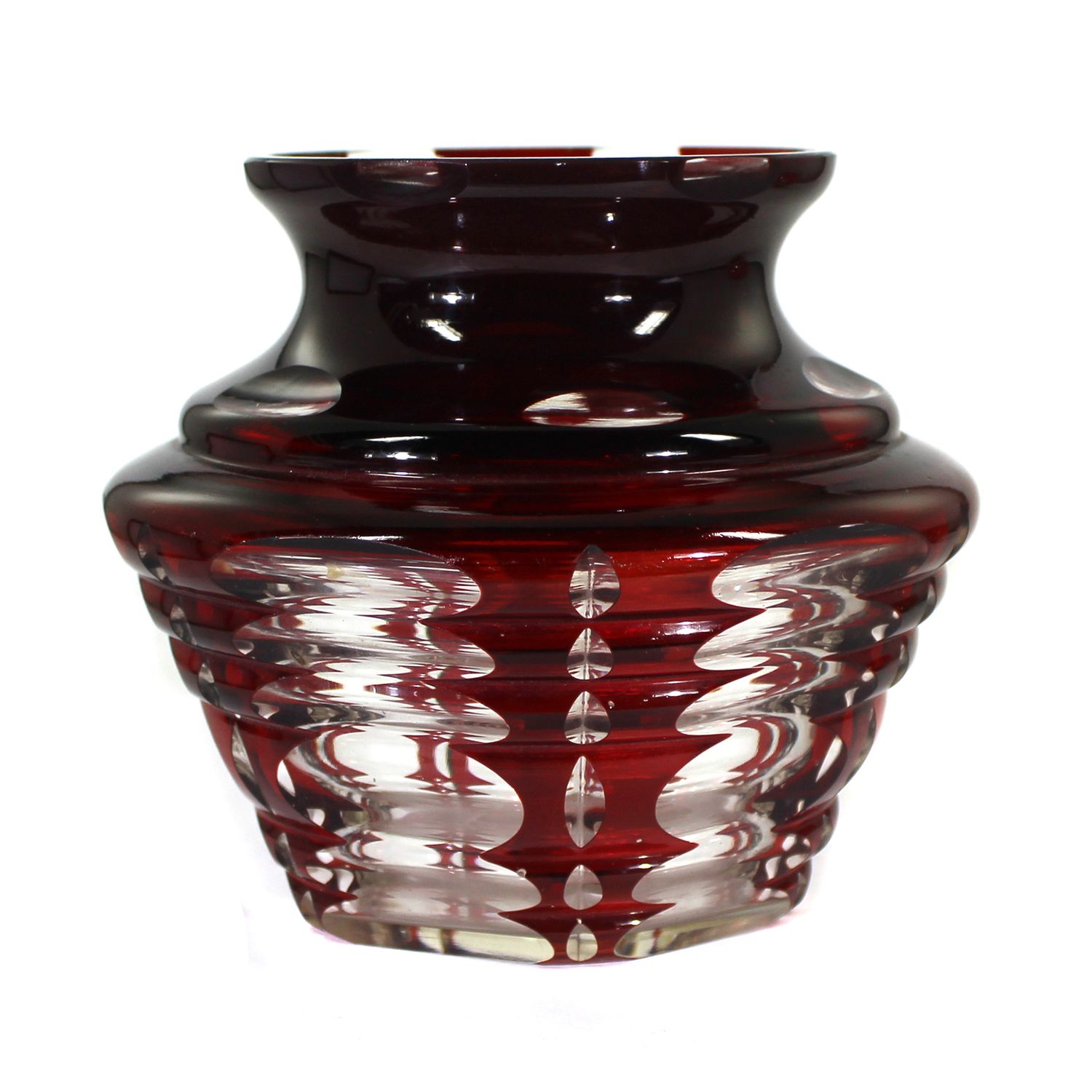 Vase of colorless glass with copper-ruby overlay, Haida Vocational School, c. 1915–20