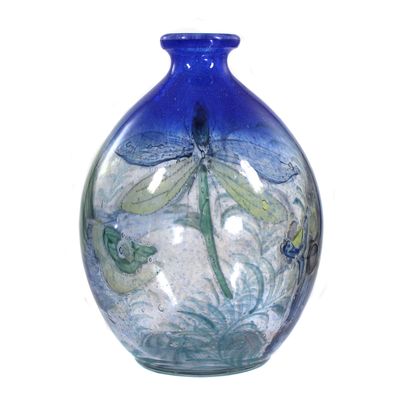 Vase mit Fischen und Libellen, Entw. Karl John, Ernst Hantich in Haida um 1931
