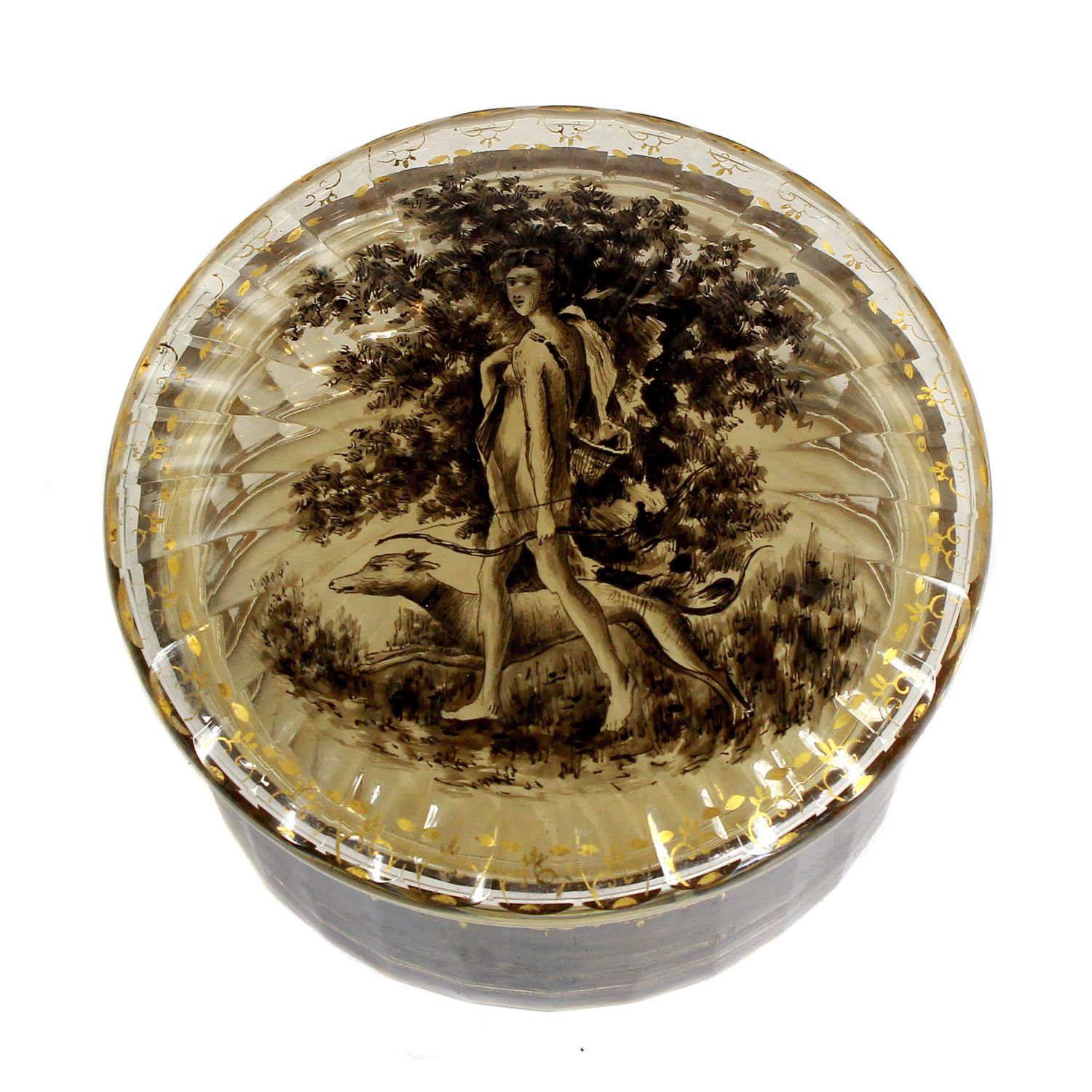 Lidded box with fine black enamel painting, signed Emile Gallé, circa 1885