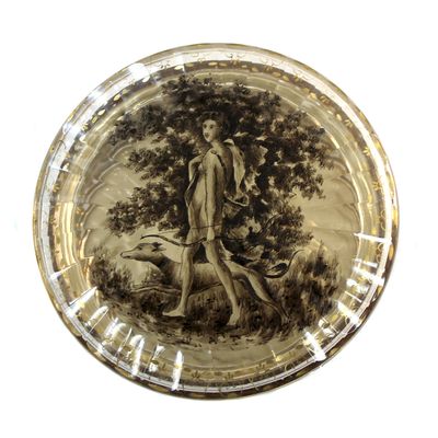 Deckeldose mit feiner Schwarzlotmalerei, signiert Emil Galle, um 1885