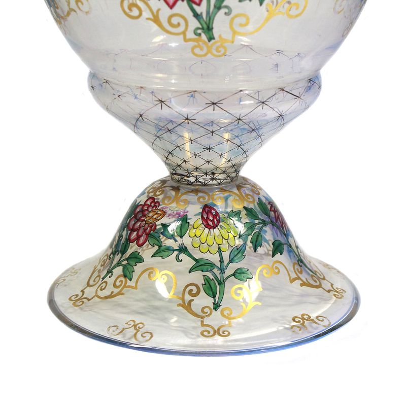 Tall vase of opalescent glass with transparent painting, Josephinenhütte, A. Pfohl