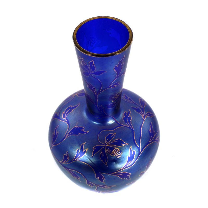 Art Nouveau vase, cobalt blue glass with luster painting, Schliersee glassworks around 1900