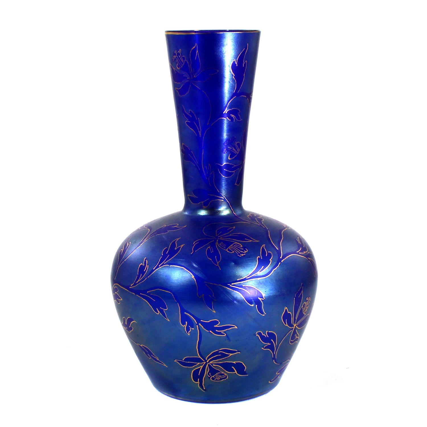 Art Nouveau vase, cobalt blue glass with luster painting, Schliersee glassworks around 1900