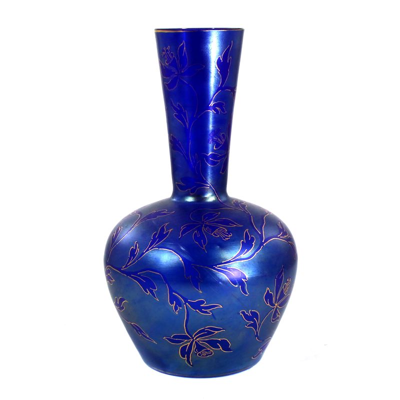 Art Nouveau vase, cobalt blue glass with luster painting, Schliersee glassworks around 1900