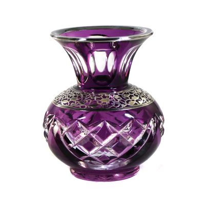 Kleine Vase mit violetten Überfang und Feinsilberdekor, Josephinenhütte um 1935