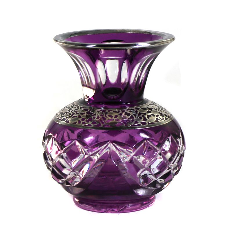Small vase with violet overlay and fine silver decoration, Josephinenhütte circa 1935