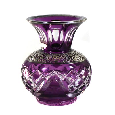 Kleine Vase mit violetten Überfang und Feinsilberdekor, Josephinenhütte um 1935