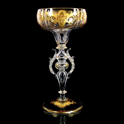 Vierpassiger Flügelpokal mit pastoser Goldmalerei, Josephinenhütte um 1900