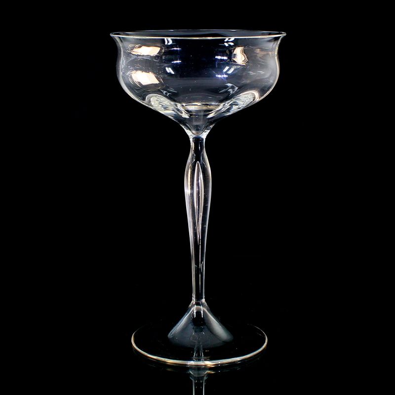 4 champagne glasses with optically ribbed bowls, Josephinenhütte, designed by Franz Pohl.
