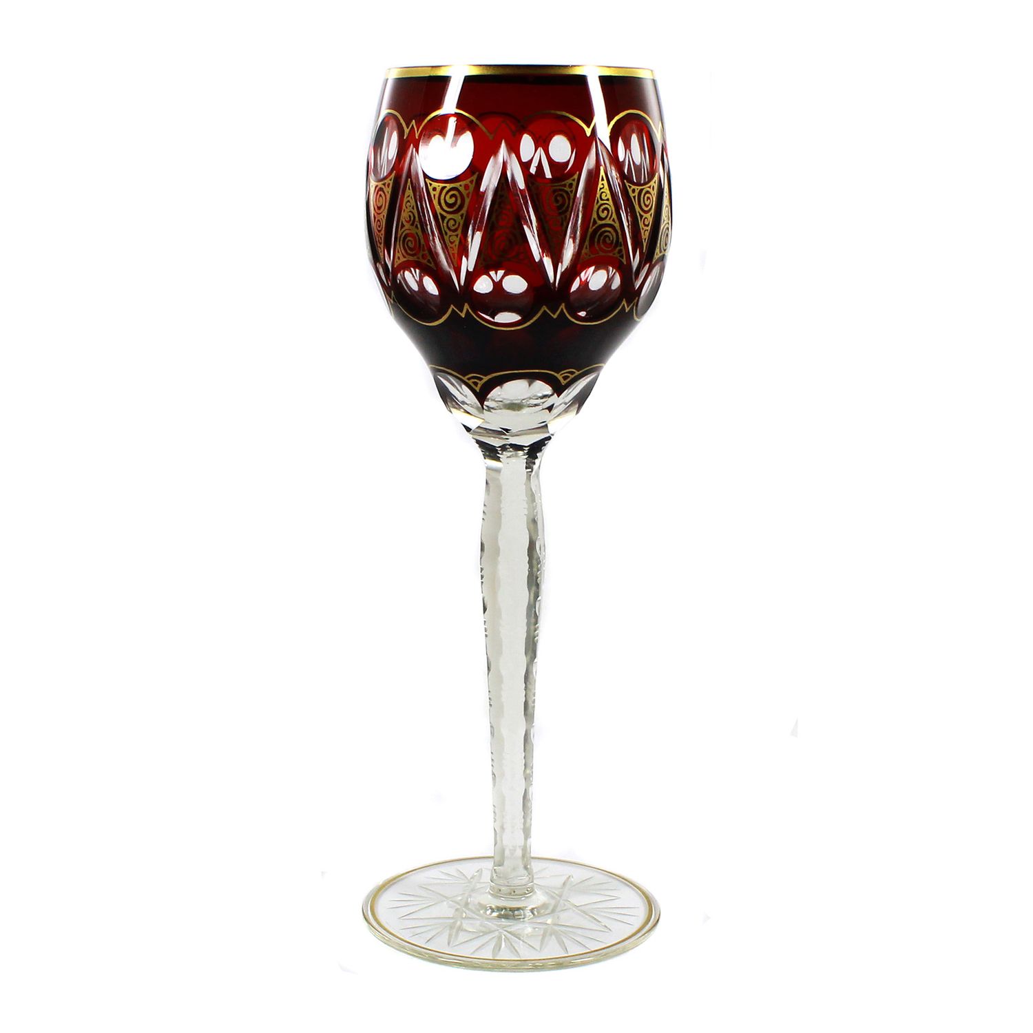 Stem glass with copper ruby overlay and gold painting, Josephinenhütte around 1910