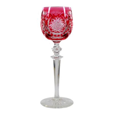 Stängelgläser mit magenta Überfang &amp; Zierschlliff, Cristallerie Baccarat um 1907
