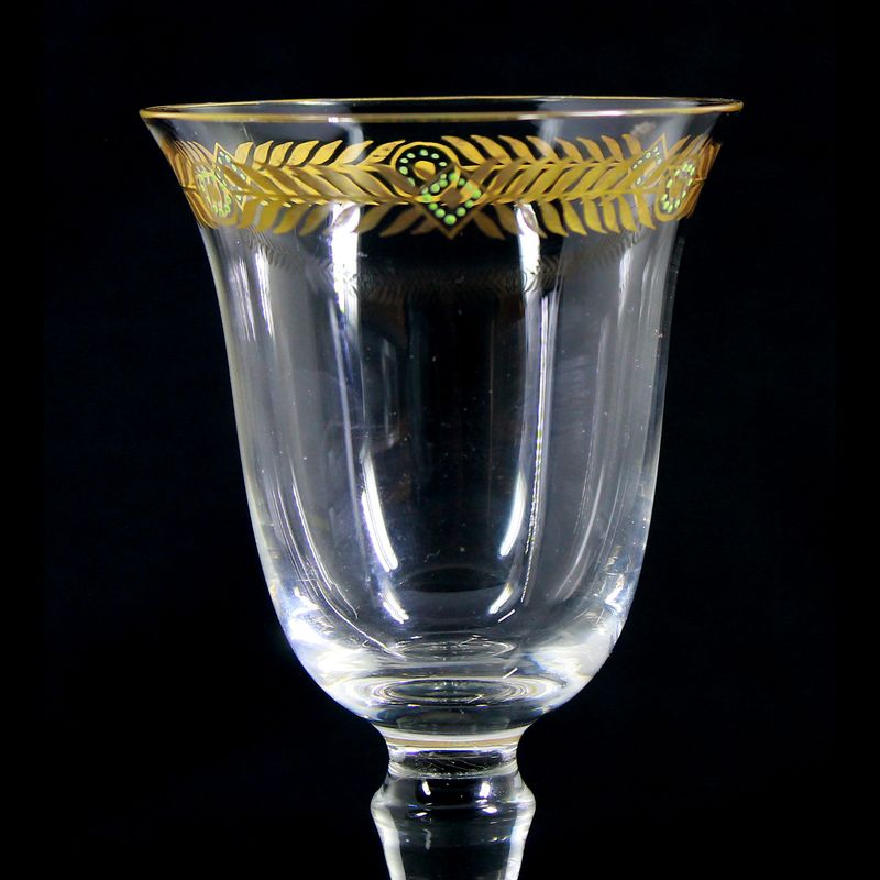 Stem glass with relief and polished gold painting, Josephinenhütte, Franz Pohl around 1900