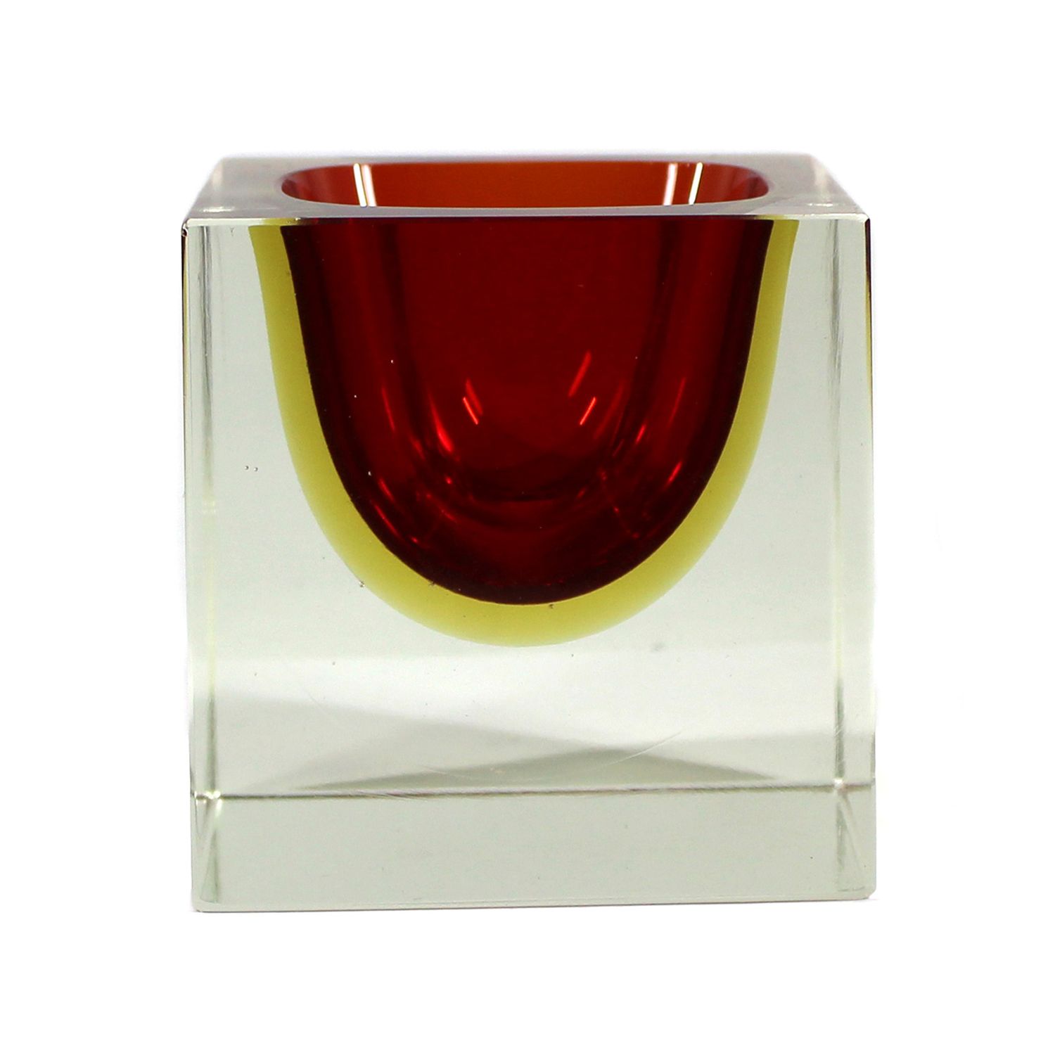 Bowl of colorless glass with red internal casing, Seguso Vetri d'Arte