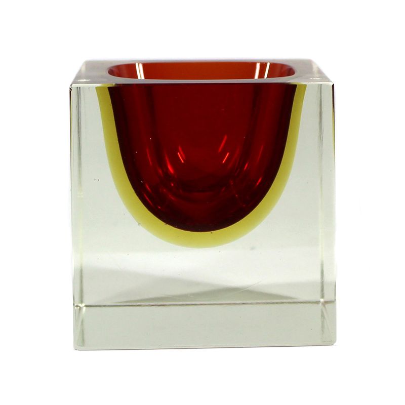 Bowl of colorless glass with red internal casing, Seguso Vetri d'Arte