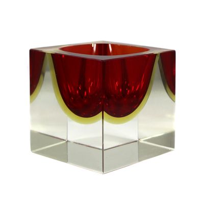 Schale aus farblosem Glas mit roten Innenfang, Seguso Vetri d´Arte