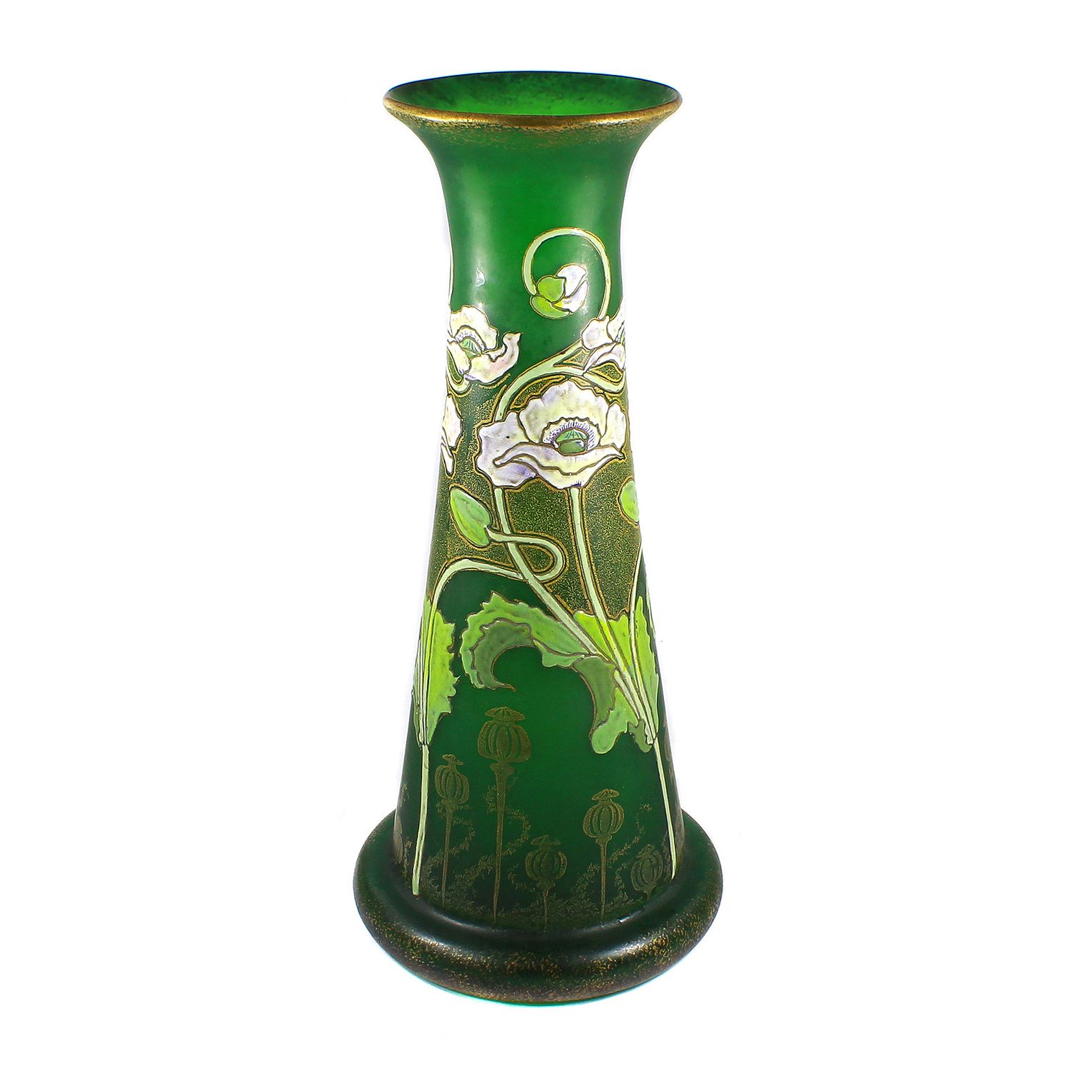 Large French vase with transfer print decoration and enamel painting, Legras