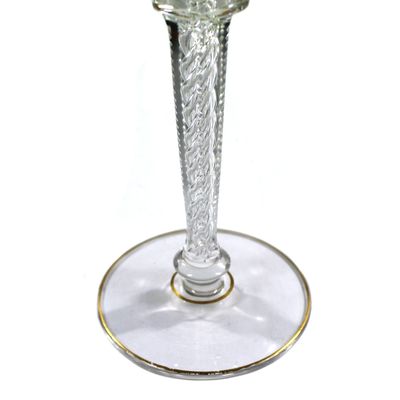 Stängelglas mit Luftfiligran und geätzten Golddekor, Saint Louis um 1900