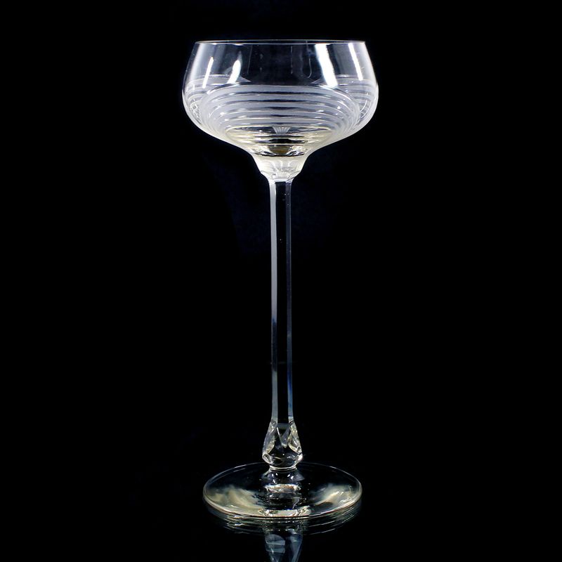1 of 2 stemmed glasses with a frosted wavy cut, Theresienthal, circa 1902