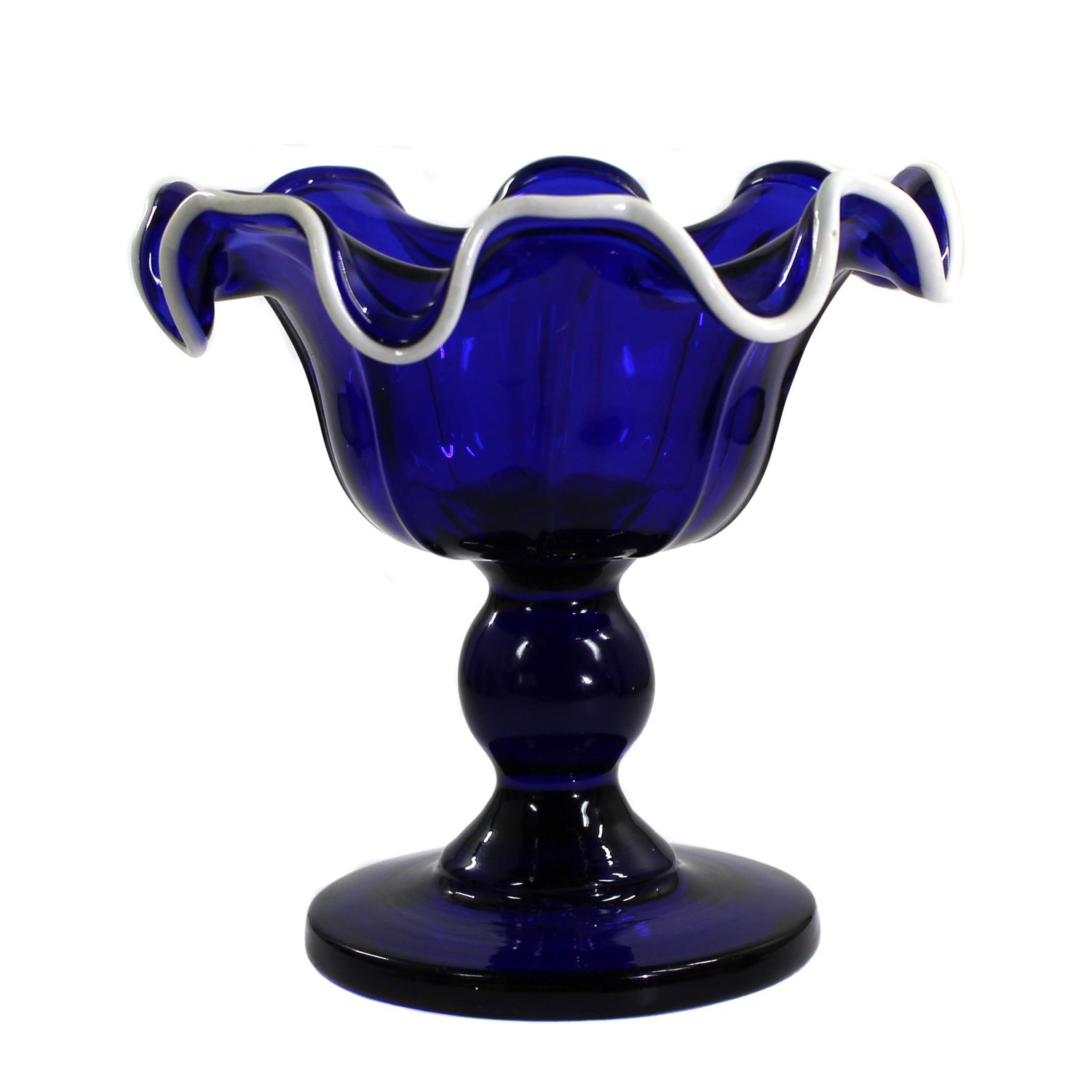 Blue footed bowl with white rim, Schorborn glassworks, early 19th century.