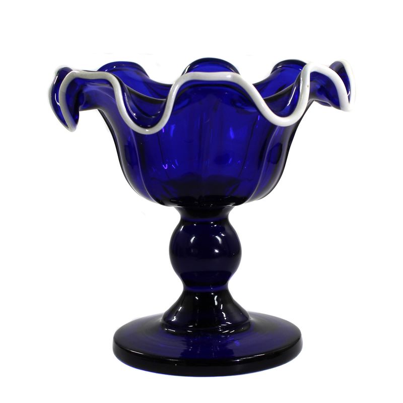 Blue footed bowl with white rim, Schorborn glassworks, early 19th century.