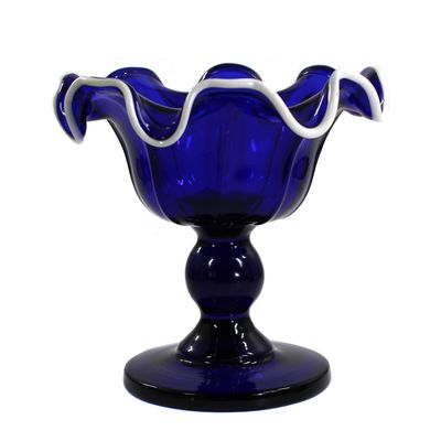 Blaue Fußschale mit weißen Rand, Glashütte Schorborn, Anf. des 19.Jh.
