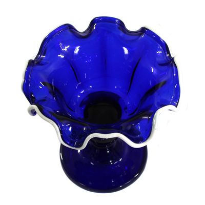 Blaue Fußschale mit weißen Rand, Glashütte Schorborn, Anf. des 19.Jh.