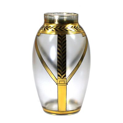 Kleine Vase  mit ornamentalem Dekor in Gold- und Edelschwarzmalerei, Haida
