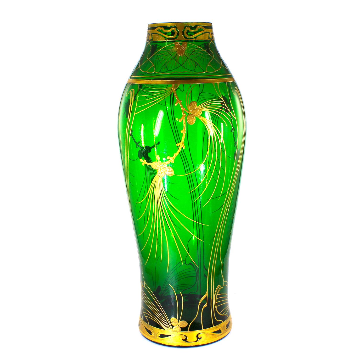 Large, documented Art Nouveau vase with burnished gold painting, Neuwelt, circa 1900.
