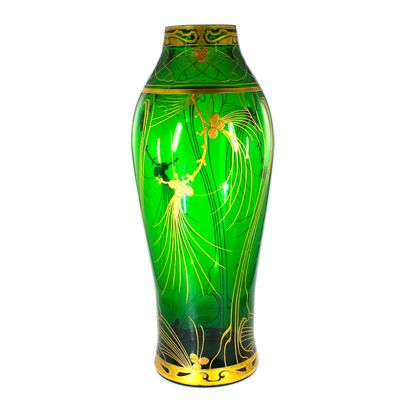 Große dokumentierte Jugendstil Vase mit Poliergoldmalerei, Neuwelt um 1900