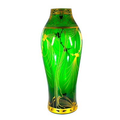 Große dokumentierte Jugendstil Vase mit Poliergoldmalerei, Neuwelt um 1900