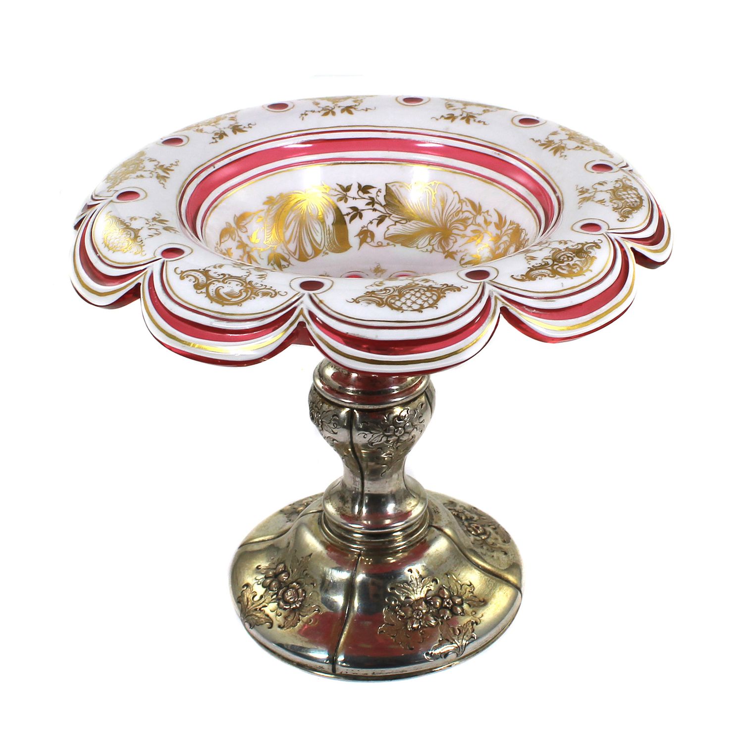 Footed bowl with multi-layered overlay and silver-plated foot, Josephinenhütte, circa 1850.