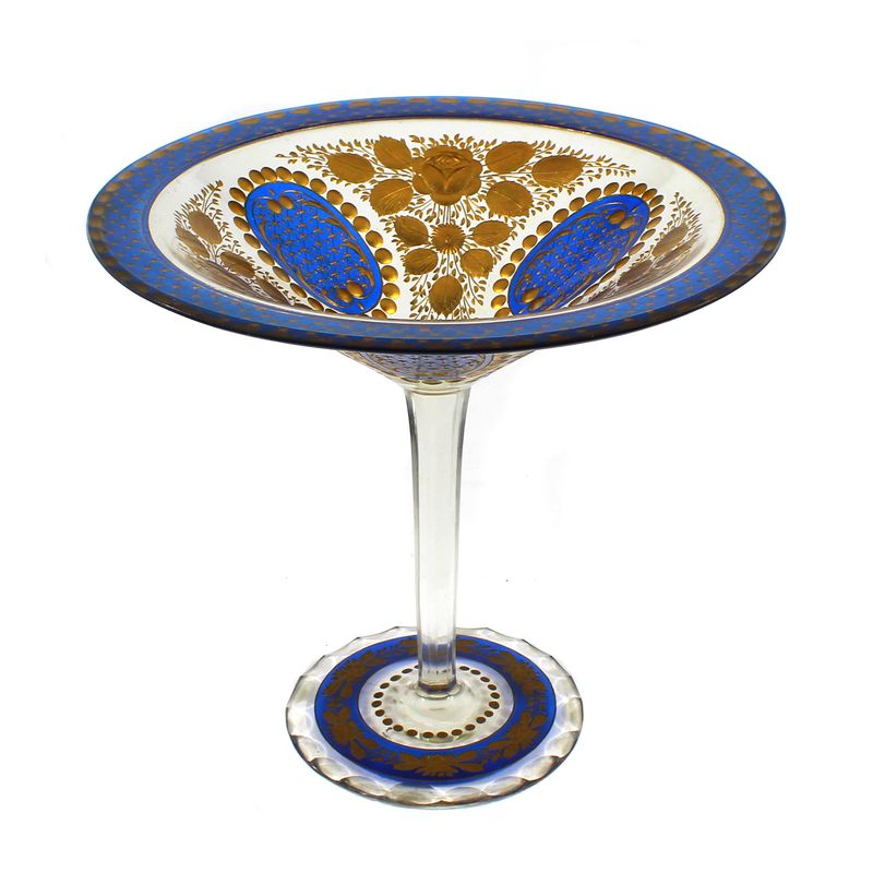 Large tazza with gilded intaglio roses, Bohemia, Carl Hosch, c. 1900