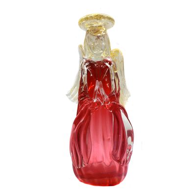Betender und knieender Engel mit Goldrubin-Unterfang, Murano um 1970.