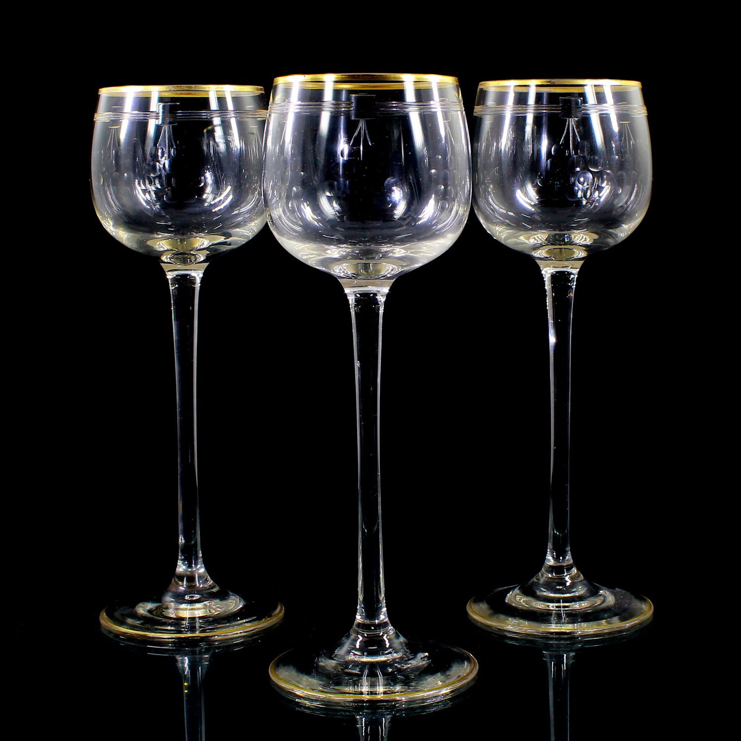 6 stem glasses / Art Nouveau Roman with faceted Nodus, Regenhütte around 1903-10