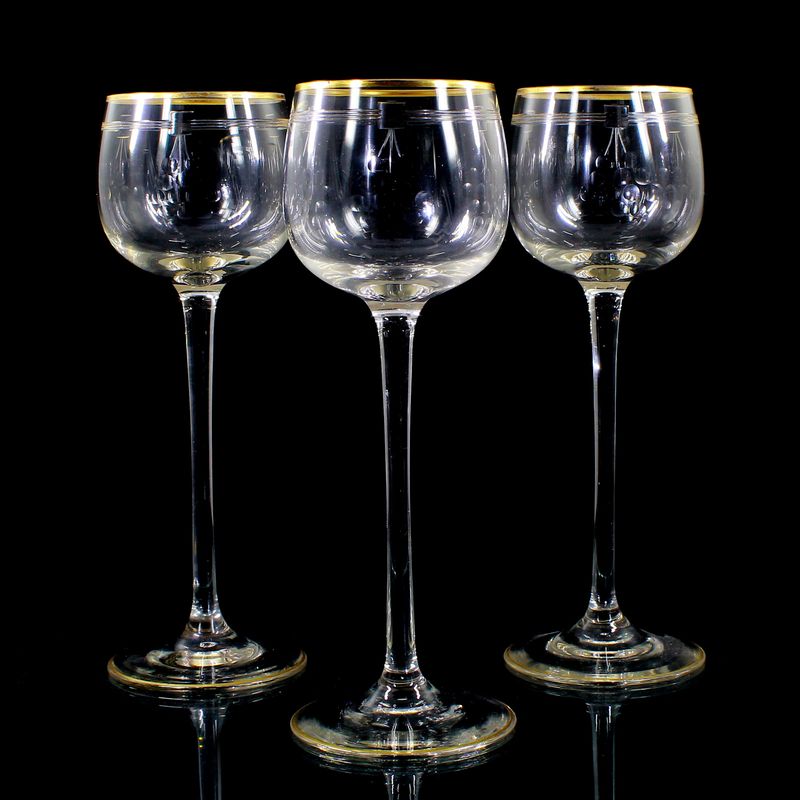 6 stem glasses / Art Nouveau Roman with faceted Nodus, Regenhütte around 1903-10