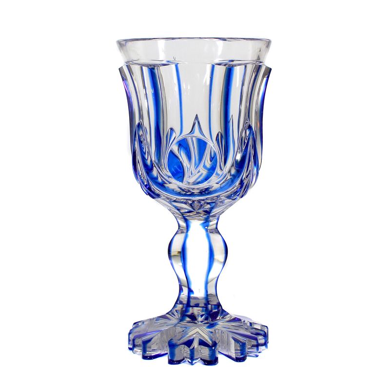 Goblet with blue overlay and high-relief cut ornamentation, Bohemia, c. 1840