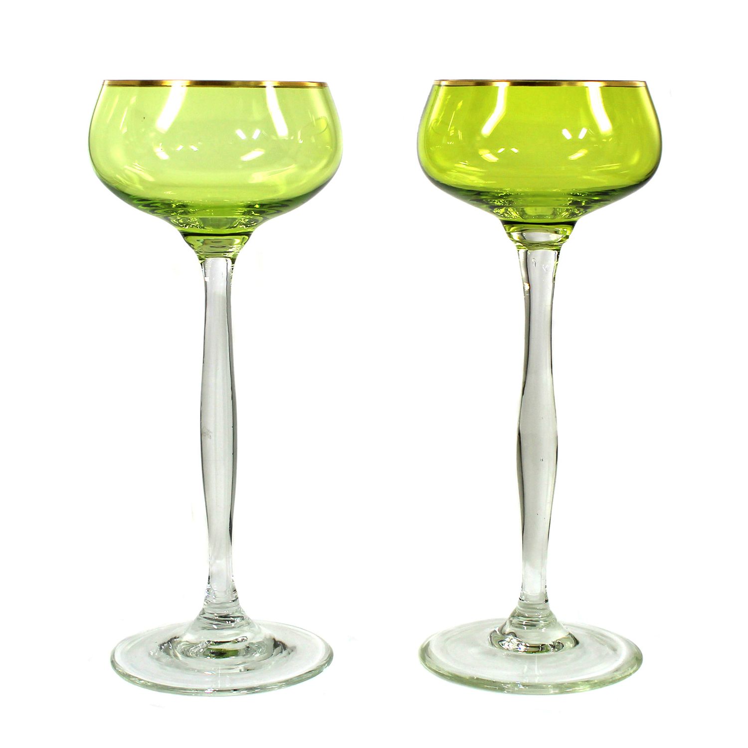 2 stemmed glasses with a pistachio-colored bowl. Theresienthal, model 1496