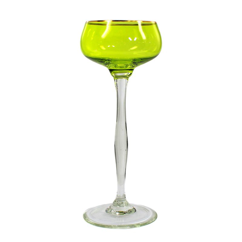 2 stemmed glasses with a pistachio-colored bowl. Theresienthal, model 1496